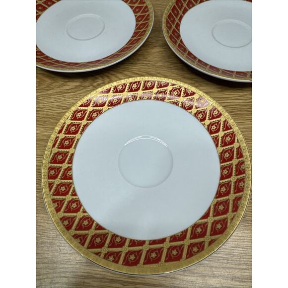 Highgate Manor Royal Tiara Red & Gold Diamond 6” Saucer ~3 Pc Set - Picture 3 of 7